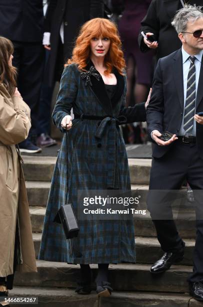 Christina Hendricks attends the Memorial Service for Dame Vivienne Westwood at Southwark Cathedral on February 16, 2023 in London, England. British...