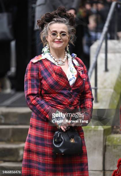 Helena Bonham Carter attends the Memorial Service for Dame Vivienne Westwood at Southwark Cathedral on February 16, 2023 in London, England. British...