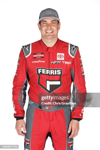 Driver Stewart Friesen poses for a photo during NASCAR production days at Daytona International Speedway on February 16, 2023 in Daytona Beach,...