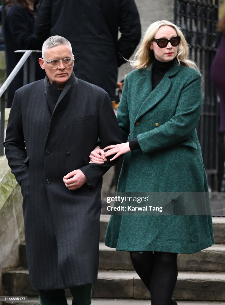 Giles Deacon and Gwendoline Christie attend the Memorial Service for