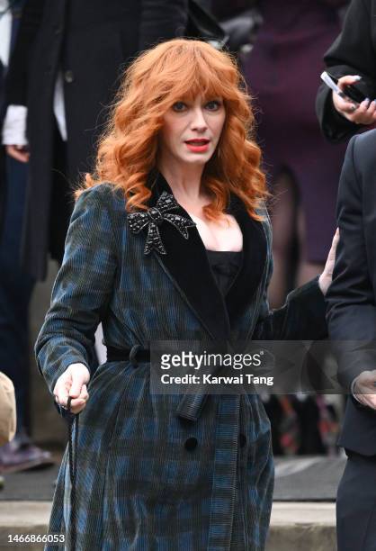 Christina Hendricks attends the Memorial Service for Dame Vivienne Westwood at Southwark Cathedral on February 16, 2023 in London, England. British...