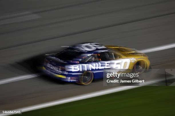 Conor Daly, driver of the BitNile.com Chevrolet, drives during the NASCAR Cup Series Bluegreen Vacations Duel at Daytona International Speedway on...