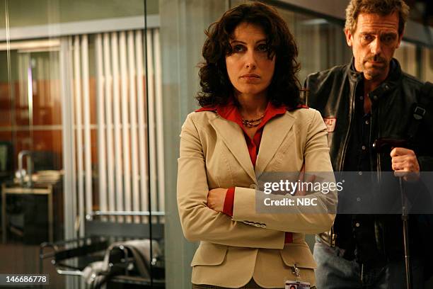 Act Your Age" Episode 319 -- Pictured: Lisa Edelstein as Dr. Lisa Cuddy, Hugh Laurie as Dr. Gregory House --