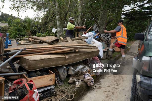 Homes & belongings destroyed are cleaned up of Cyclone Gabrielle on February 17, 2023 in Gisborne, New Zealand. Cyclone Gabrielle has caused...