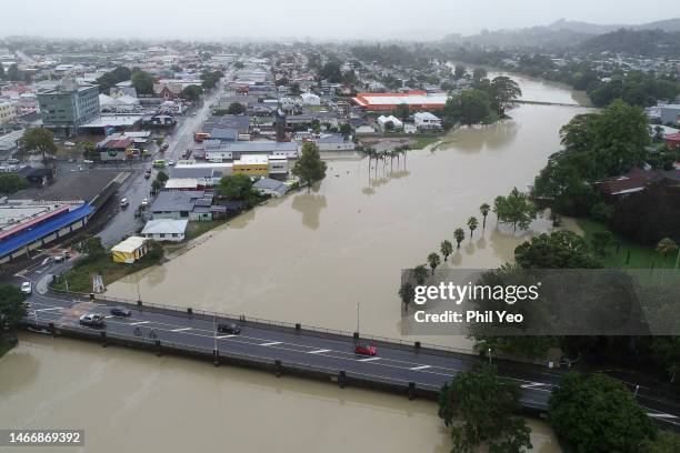 Waking up to the floods from Cyclone Gabrielle on February 14, 2023 in Gisborne, New Zealand. Cyclone Gabrielle has caused widespread destruction...