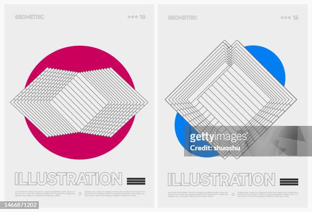 abstract geometric psychedelic line structure poster template vector background collection - optical illusion stock illustrations