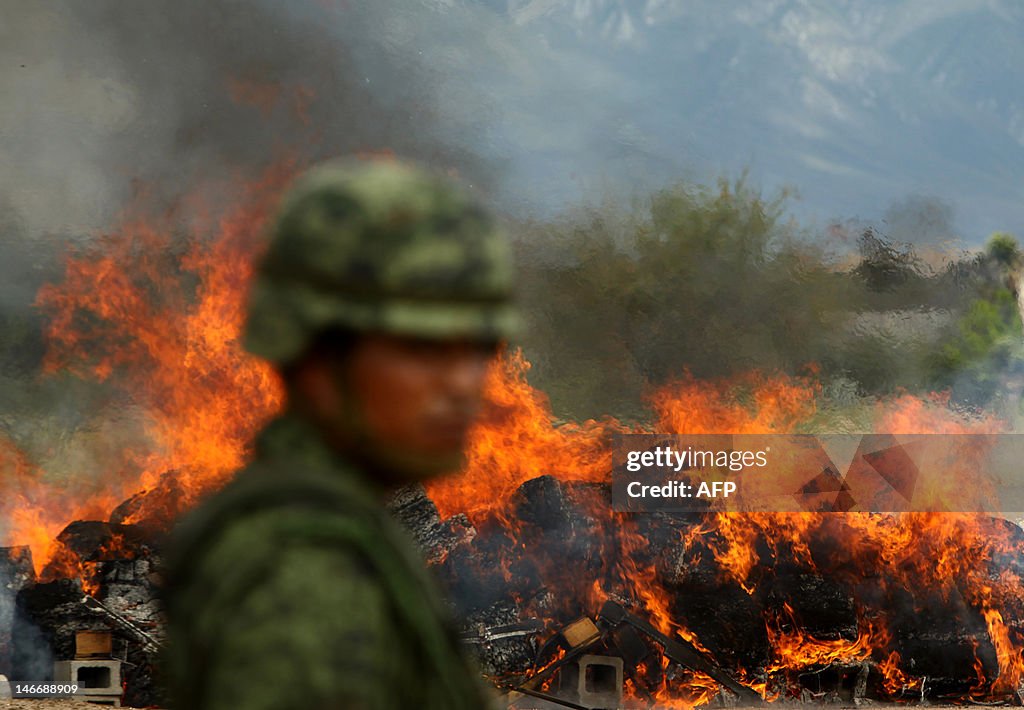 A Mexican soldier stands guard during th