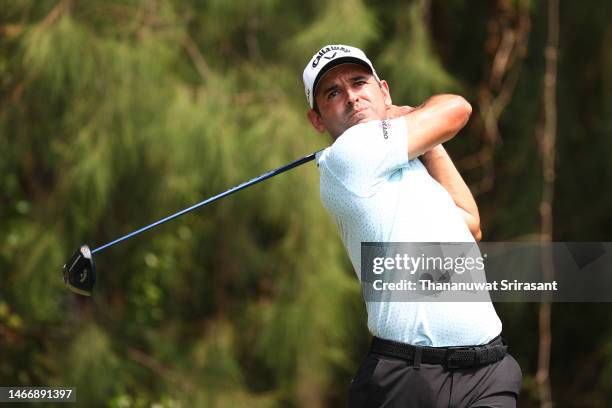 Fabrizio Zanotti of Paraguay tees off on the fourteenth hole during Day Two of the Thailand Classic at Amata Spring Country Club on February 17, 2023...