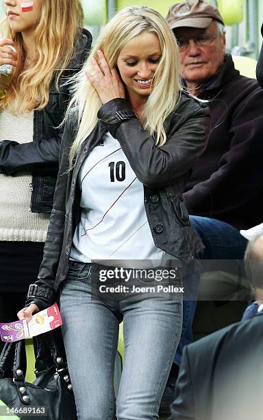 Monika Puchalski the girlfriend of Lukas Podolski during the UEFA EURO 2012 quarter final match between Germany and Greece at The Municipal Stadium...