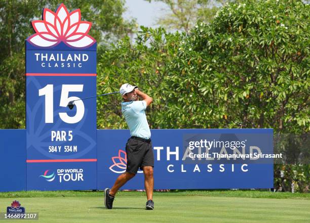 Fabrizio Zanotti of Paraguay tees off on the fifteenth hole during Day Two of the Thailand Classic at Amata Spring Country Club on February 17, 2023...