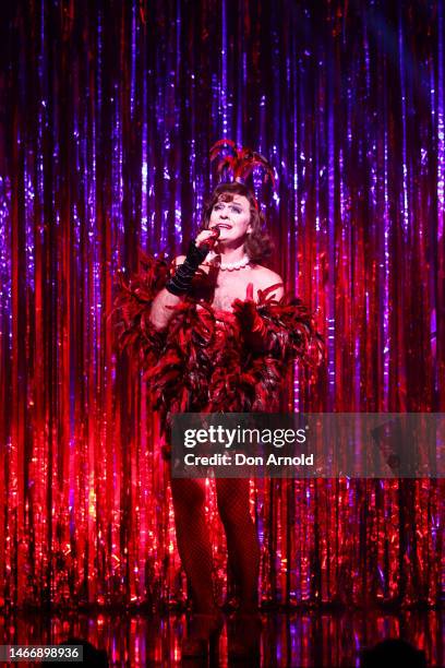 Jason Donovan performs the role of Frank N Furter during a production media call of the Rocky Horror Show at Theatre Royal Sydney on February 17,...
