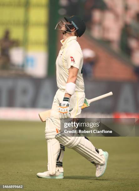 Steve Smith of Australia walks off after he was dismissed by Ravichandran Ashwin of India during day one of the Second Test match in the series...