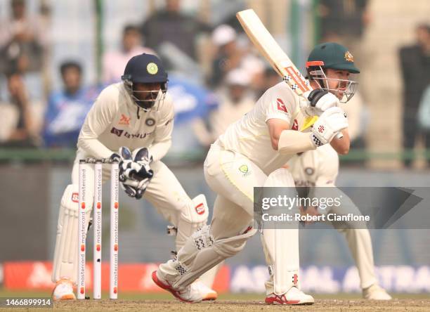 Travis Head of Australia bats during day one of the Second Test match in the series between India and Australia at Arun Jaitley Stadium on February...
