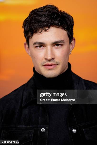 Gavin Leatherwood attends the Los Angeles premiere of Netflix's 'Outer Banks at Regency Village Theatre on February 16, 2023 in Los Angeles,...