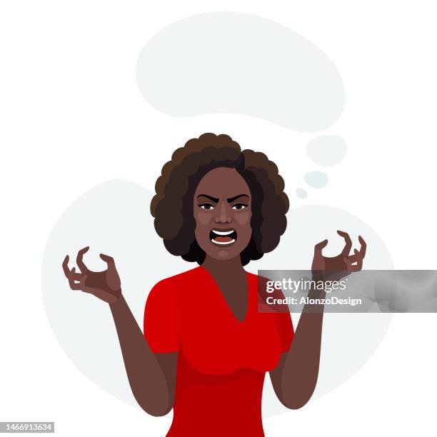 illustrations, cliparts, dessins animés et icônes de femme afro-américaine en colère. - curly grey hair