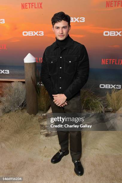 Gavin Leatherwood attends the Netflix Premiere of Outer Banks Season 3 at Regency Village Theatre on February 16, 2023 in Los Angeles, California.