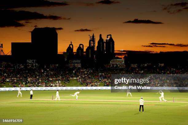 Blair Tickner of New Zealand bowls during day two of the First Test match in the series between the New Zealand Blackcaps and England at the Bay Oval...