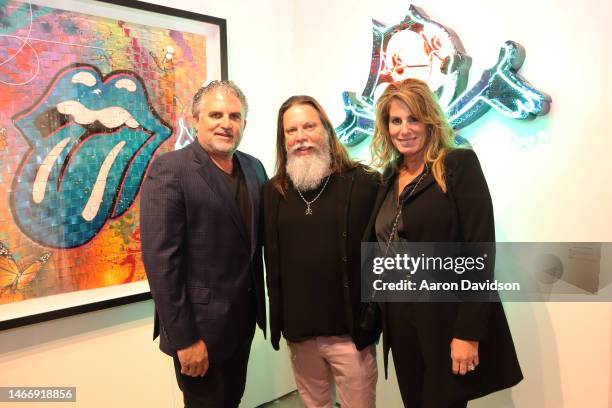 Nick Korniloff, Kelly "RISK" Graval and Pamela Cohen attend Art Wynwood 2023 at One Herald Plaza on February 16, 2023 in Miami, Florida.