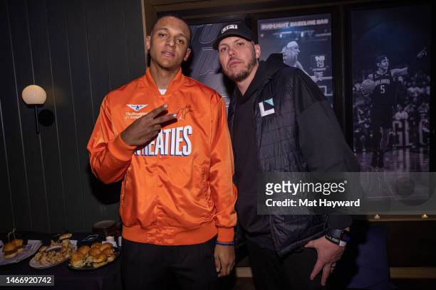 Basketball player Paolo Banchero and President of LIFT Sports Management, Mike Miller attend the Paolo Banchero All Star Weekend Kickoff party at...