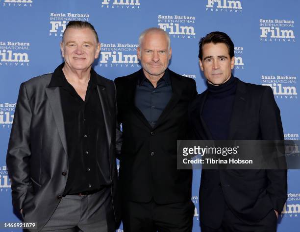 Brendan Gleeson, Martin McDonagh and Colin Farrell attend the Cinema Vanguard Award Ceremony during the 38th Annual Santa Barbara International Film...