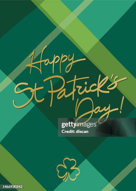 happy st. patrick's day card mit kariertem hintergrund. - ehemalige irische währung stock-grafiken, -clipart, -cartoons und -symbole