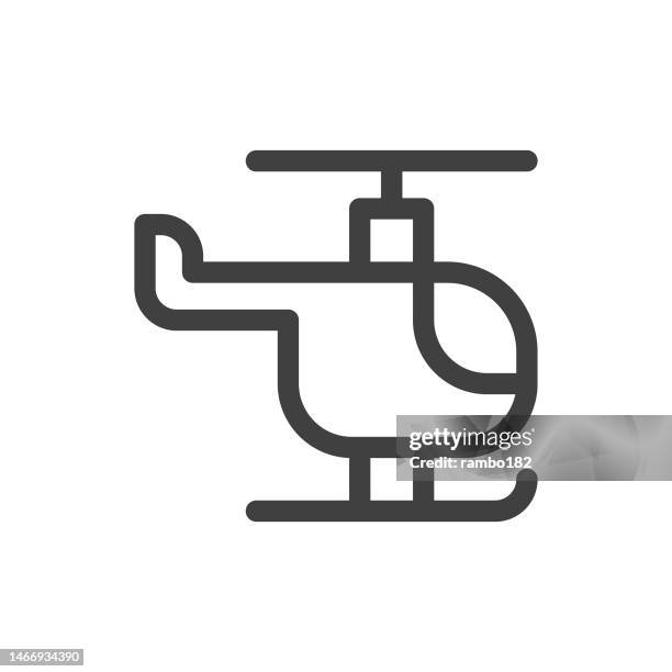 illustrazioni stock, clip art, cartoni animati e icone di tendenza di icona vettoriale della linea dell'elicottero su sfondo bianco. tratto modificabile. pixel perfetto. per mobile e web. contorno grafica vettoriale. - punto di vista dellelicottero