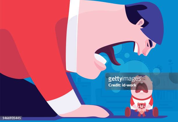 ilustraciones, imágenes clip art, dibujos animados e iconos de stock de hombre de negocios enojado gritándole a su hijo - abuso infantil