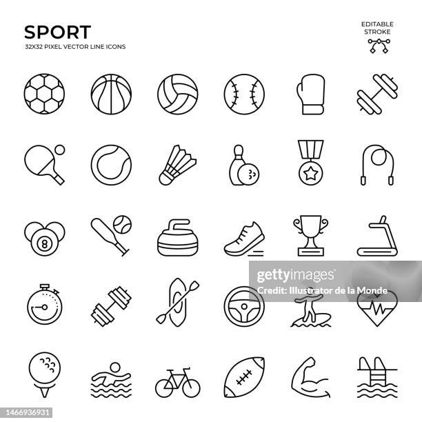 stockillustraties, clipart, cartoons en iconen met editable stroke vector icon set of sport - honkbal bal