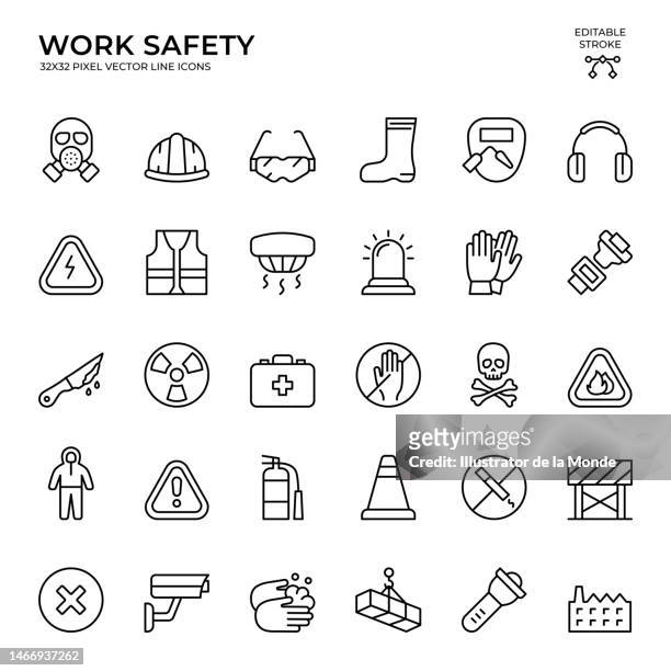 editable stroke vector icon set of work safety - waistcoat stock illustrations