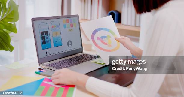 asian soho designer - design studio woman chinese laptop stock pictures, royalty-free photos & images