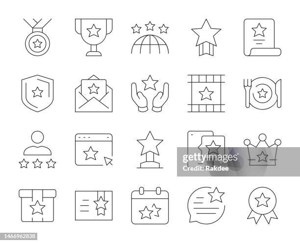 star award - thin line icons - crown emoji stock illustrations