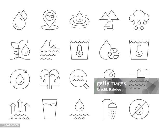 water - thin line icons - puddle stock illustrations