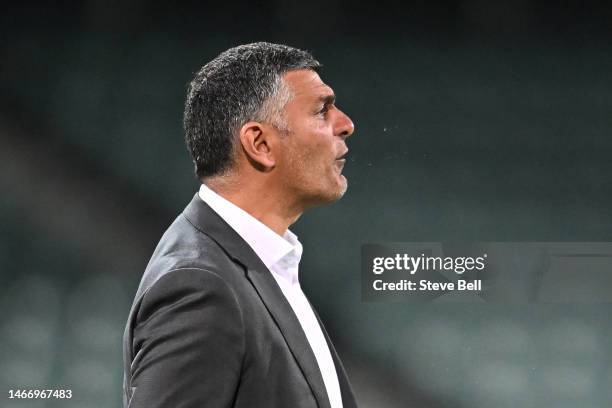 John Aloisi Head Coach of United shouts instructions during the round 17 A-League Men's match between Western United and Wellington Phoenix at...