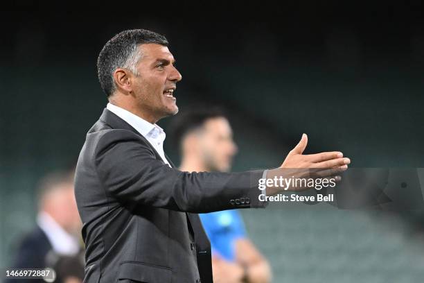 John Aloisi Head Coach of United shouts instructions during the round 17 A-League Men's match between Western United and Wellington Phoenix at...