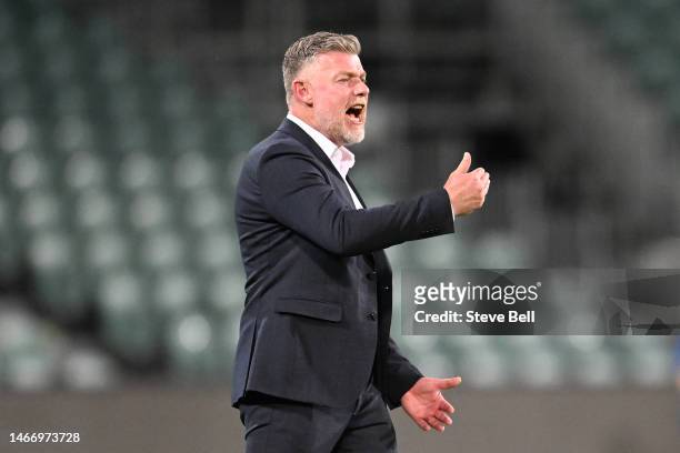 Ufuk Talay Head Coach of the Phoenix reacts during the round 17 A-League Men's match between Western United and Wellington Phoenix at University of...