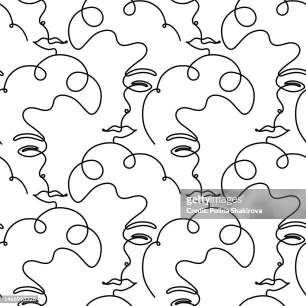 continuous line drawing of seamless pattern with abstract face. vector illustration - one line drawing abstract line art stock illustrations
