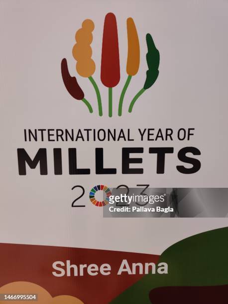 Year Of Millets for 2023 display at a G20 meeting of the Agriculture Working Group on February 13, 2023 at Indore, India.