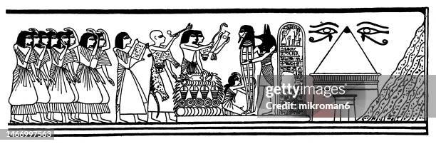 old engraved illustration of solemn funeral procession in ancient egypt - african funeral stock pictures, royalty-free photos & images