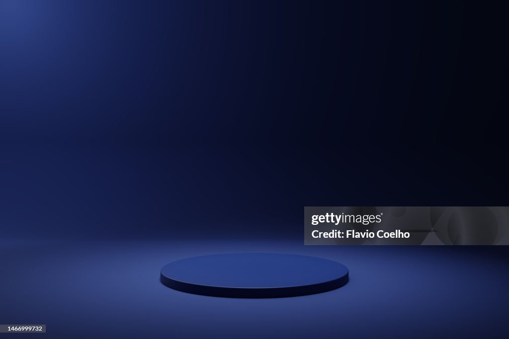 Blue backdrop with round stage
