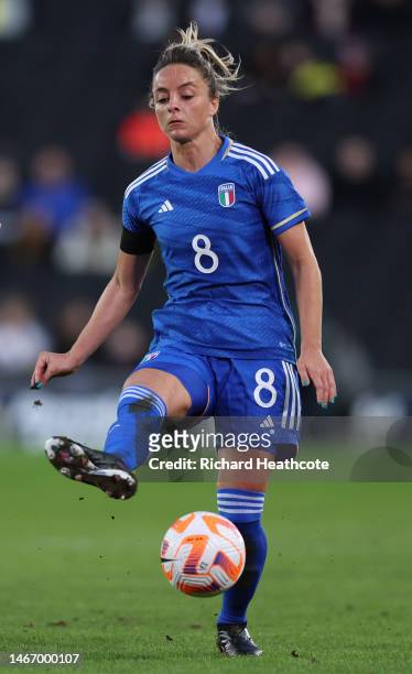 Martina Rosucci of Italy during the Arnold Clark Cup match between Italy and Belgium at Stadium mk on February 16, 2023 in Milton Keynes, England.
