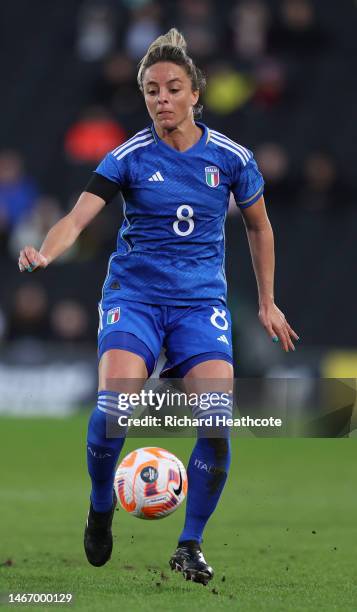 Martina Rosucci of Italy during the Arnold Clark Cup match between Italy and Belgium at Stadium mk on February 16, 2023 in Milton Keynes, England.