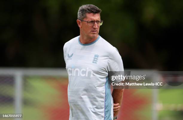 Jon Lewis, Coach of England pictured during a training session during the ICC Women's T20 World Cup South Africa 2023 at St Georges Park on February...