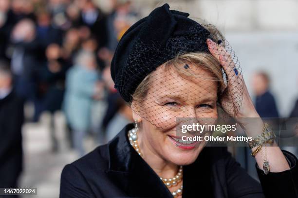 Queen Mathilde of Belgium meets with fans after the annual mass in memory of deceased members of the Royal Family in the Notre-Dame de Laeken church...