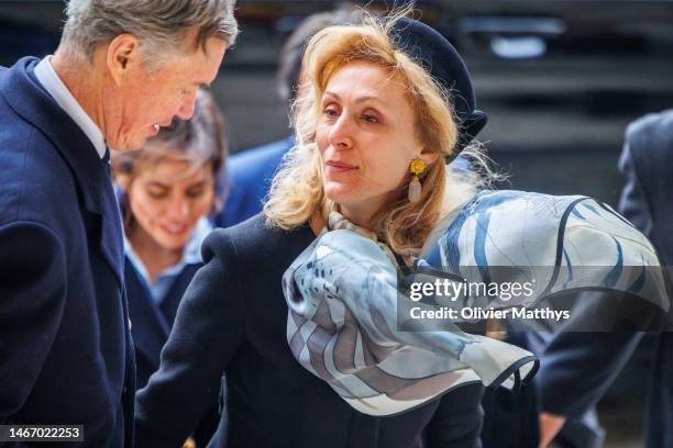 Prince Guillaume and Princess Sibilla of Luxembourg arrive at the annual mass in memory of deceased members of the Royal Family in the Notre-Dame de...