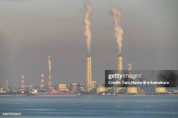 factory district by the sea in chiba of japan - chimney ストックフォトと画像