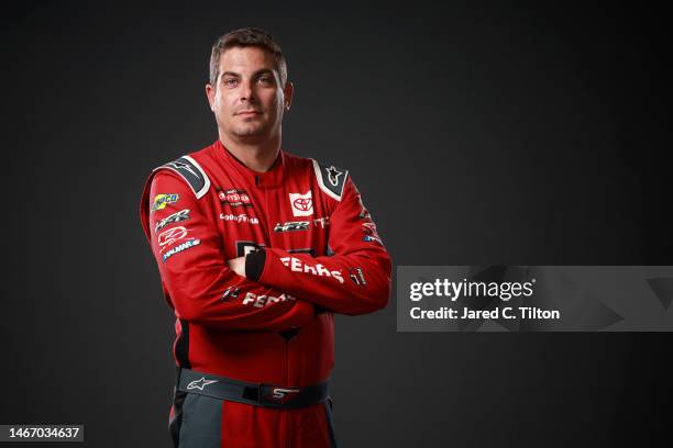 Driver Stewart Friesen poses for a photo during NASCAR Production Days at Daytona International Speedway on February 16, 2023 in Daytona Beach,...