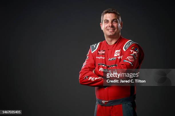 Driver Stewart Friesen poses for a photo during NASCAR Production Days at Daytona International Speedway on February 16, 2023 in Daytona Beach,...