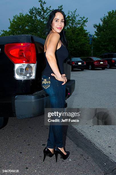 Nadya 'Octomom' Suleman poses at the Celebrity Pillow Fight Press Conference and Weigh In at the Fox And Hound Pub and Grille on June 22, 2012 in...