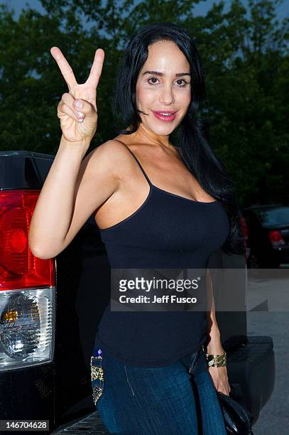 Nadya 'Octomom' Suleman poses at the Celebrity Pillow Fight Press Conference and Weigh In at the Fox And Hound Pub and Grille on June 22, 2012 in...
