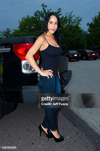 Nadya 'Octomom' Suleman poses at the Celebrity Pillow Fight Press Conference and Weigh In at the Fox And Hound Pub and Grille on June 22, 2012 in...